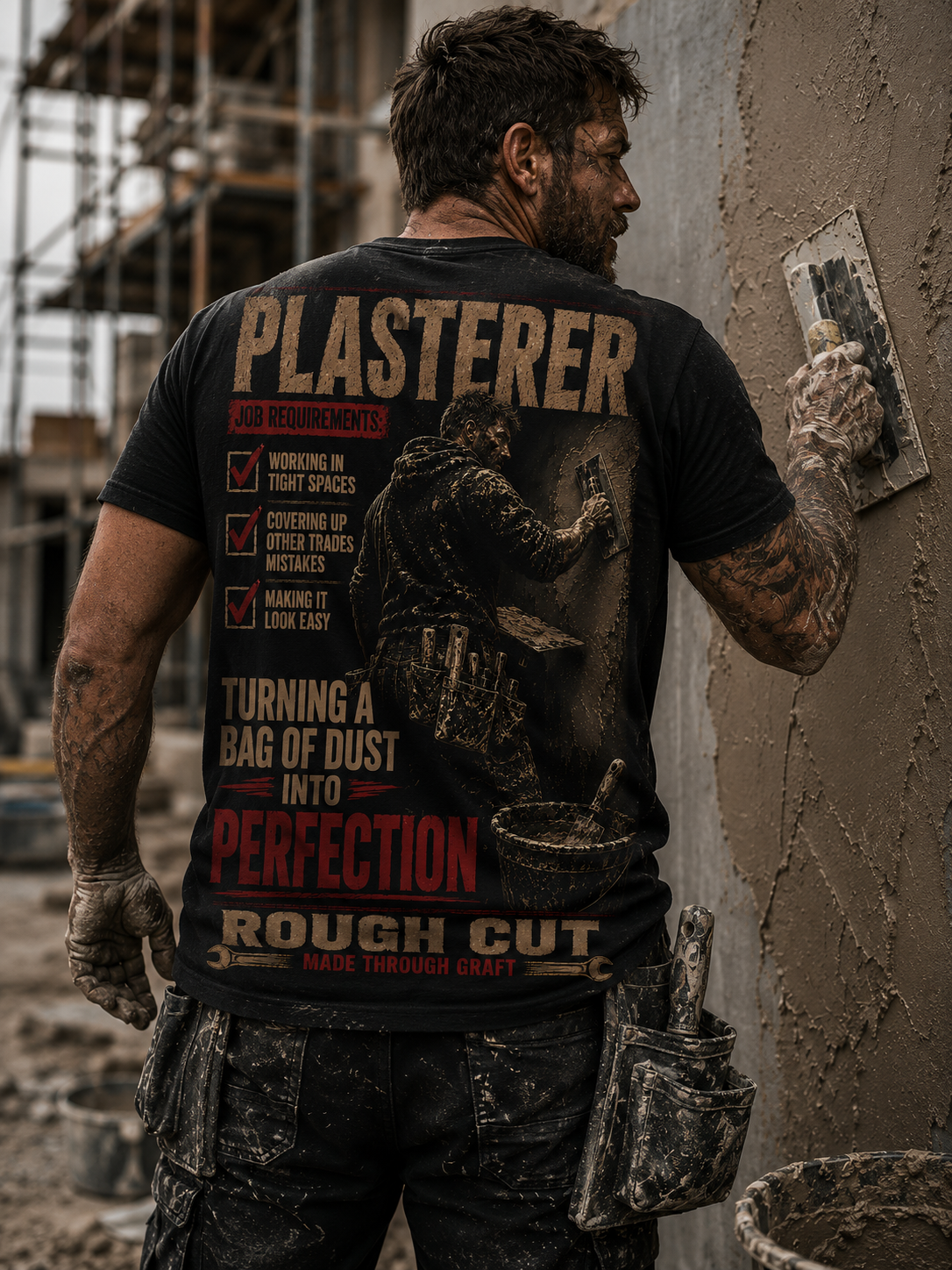 Plasterer – Turning a Bag of Dust into Perfection – Premium Heavyweight T-Shirt