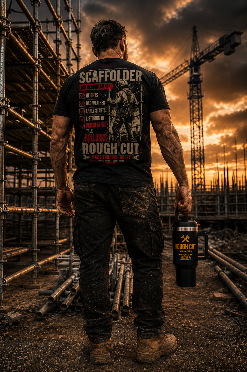 Rough Cut Workwear™ 40oz Insulated Tumbler – Powered by Coffee